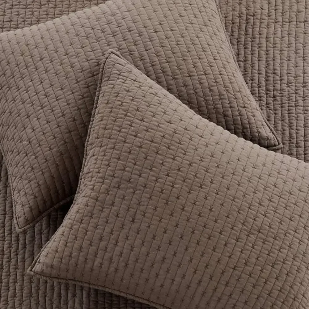 Levtex Cross Stitch Stitching 3 Pc Quilt Set Brown Full/Queen